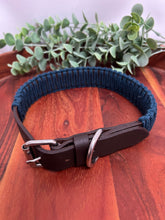 Load image into Gallery viewer, Brown Leather &amp; Peacock Blue Macrame Dog Collar
