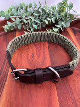 Load image into Gallery viewer, Brown Leather &amp; Sage Macrame Dog Collar
