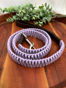 Brown Leather & Lilac Macrame Dog Lead