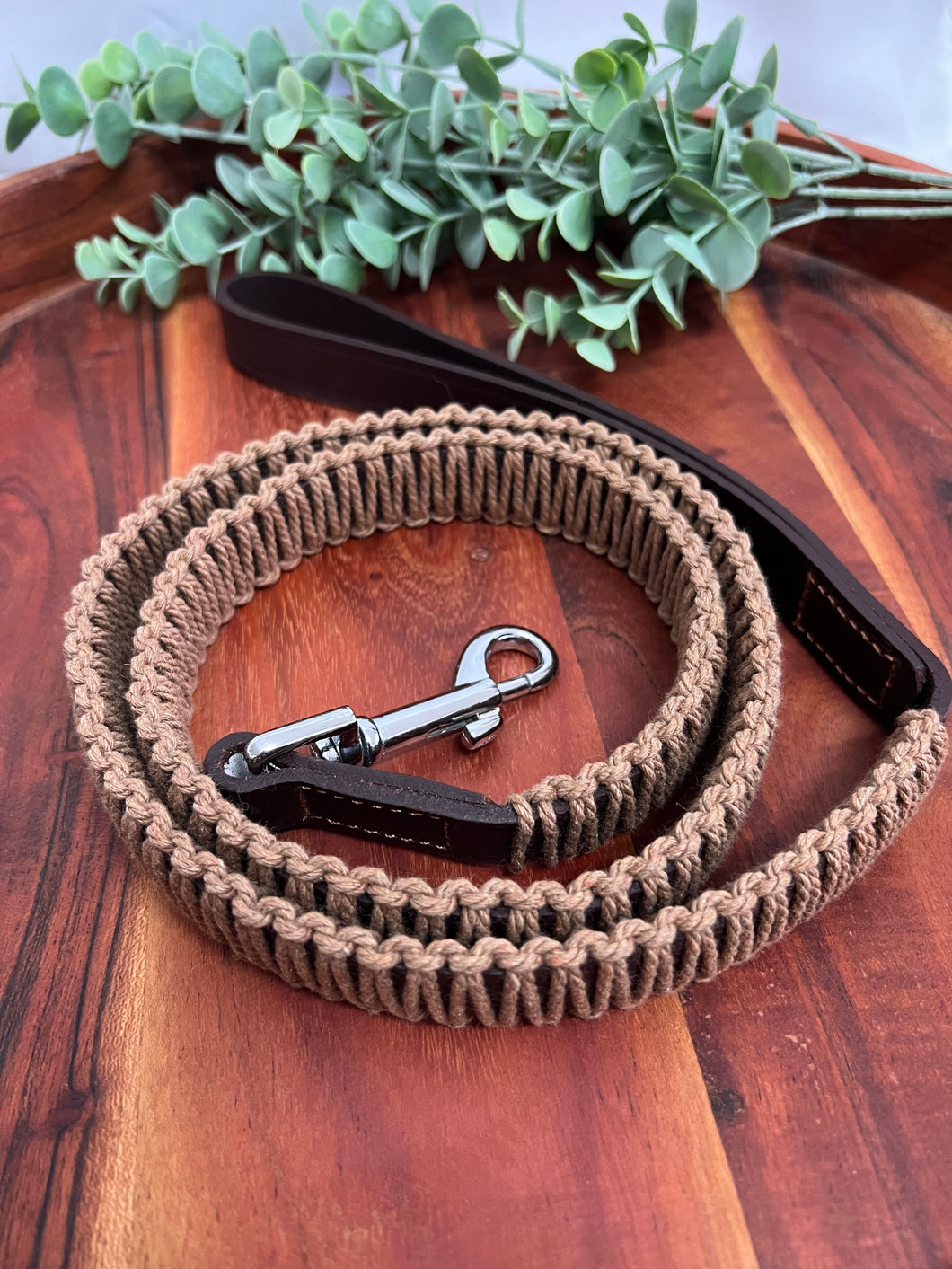 Brown Leather & Camel Macrame Dog Lead